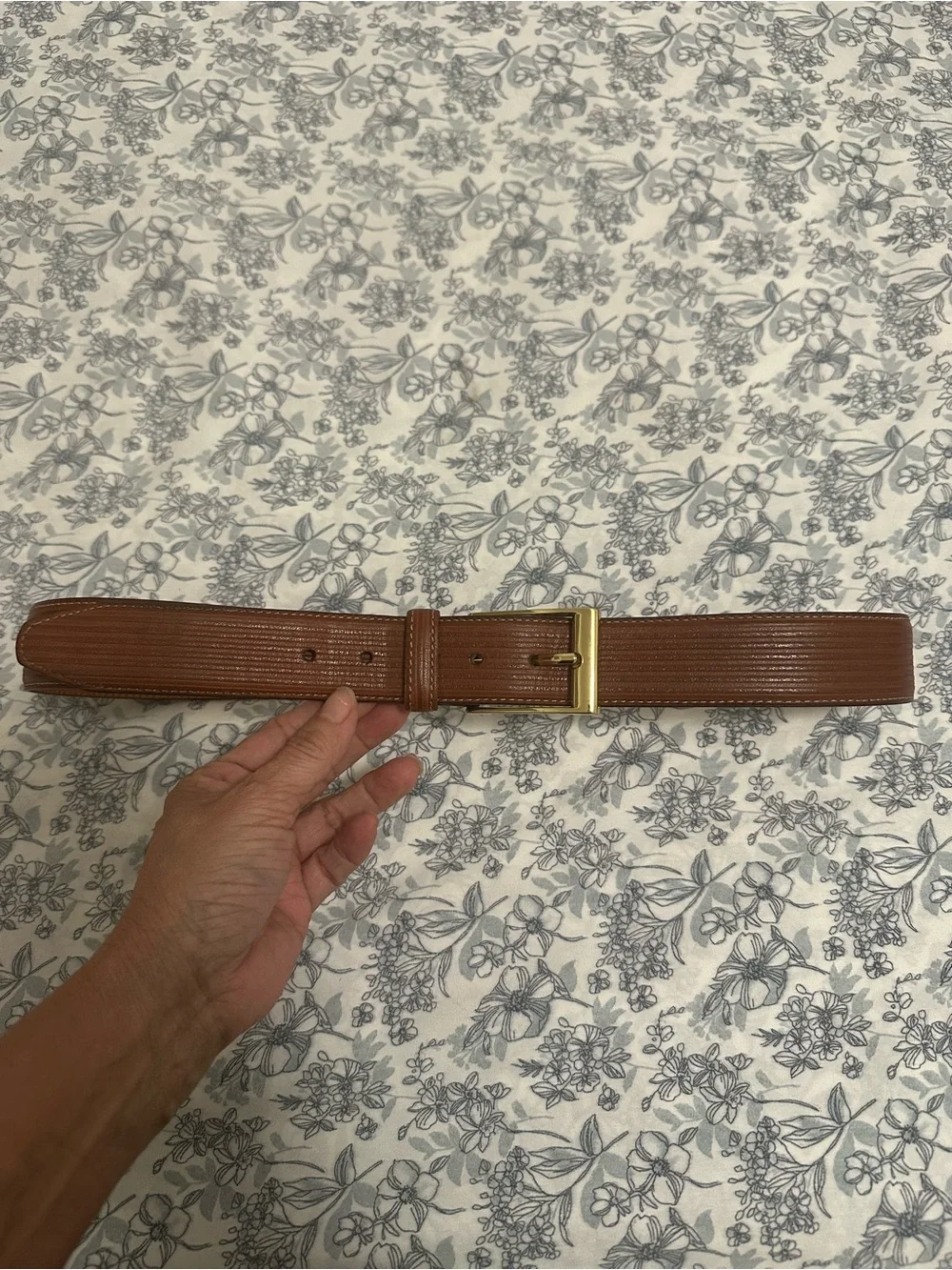 Martin Dingman Brown Leather Belt with Gold Buckle